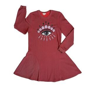 KENZO KIDS Red ‘Eye’ Print Long Sleeve Crew Neck Sweatshirt Dress Girls Size 14